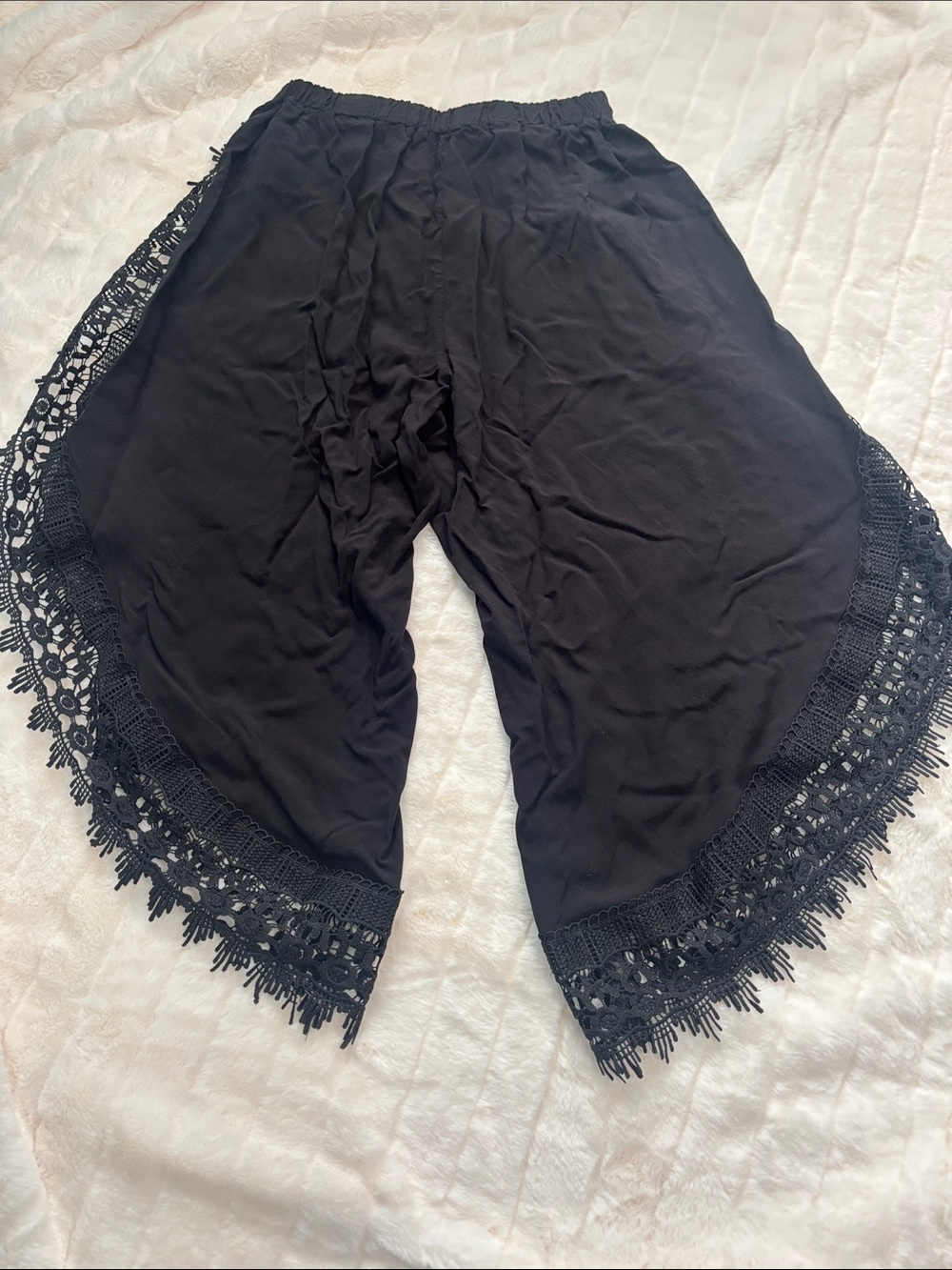 Black Crochet Trim Wide-Leg Pants sz: small - Picture 3 of 6